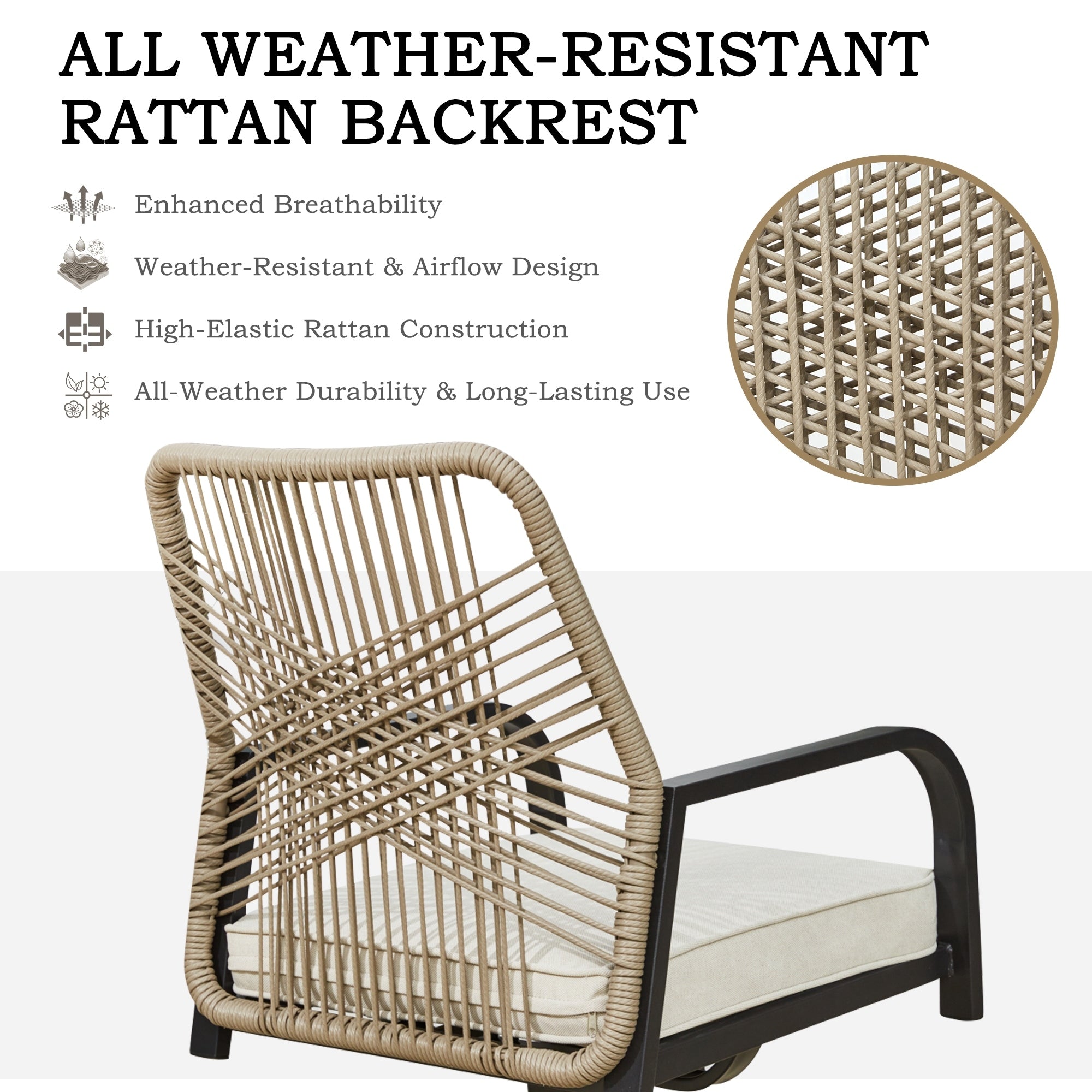 Ensemble de salle à manger d'extérieur, chaises pivotantes en rotin avec coussin épais amovible, table à manger avec trou pour parasol, ensemble de meubles de jardin