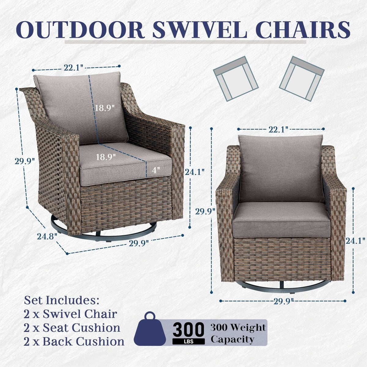 Ensemble de chaises pivotantes à bascule pour patio Gymojoy pour meubles d'extérieur