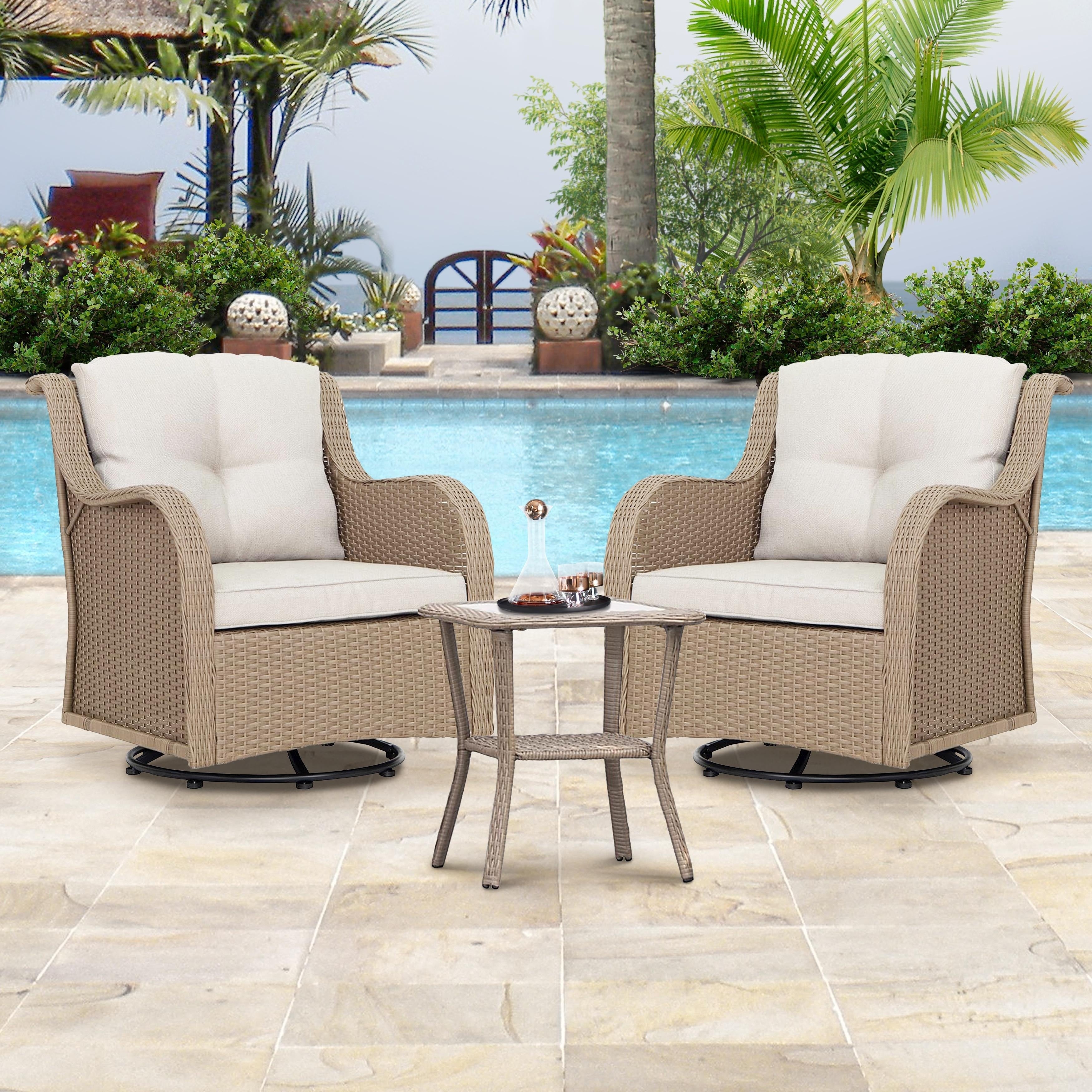 Ensembles d'extérieur - 3 chaises pivotantes et à bascule avec table d'appoint