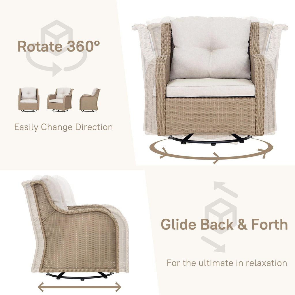 Ensembles d'extérieur - 3 chaises pivotantes et à bascule avec table d'appoint
