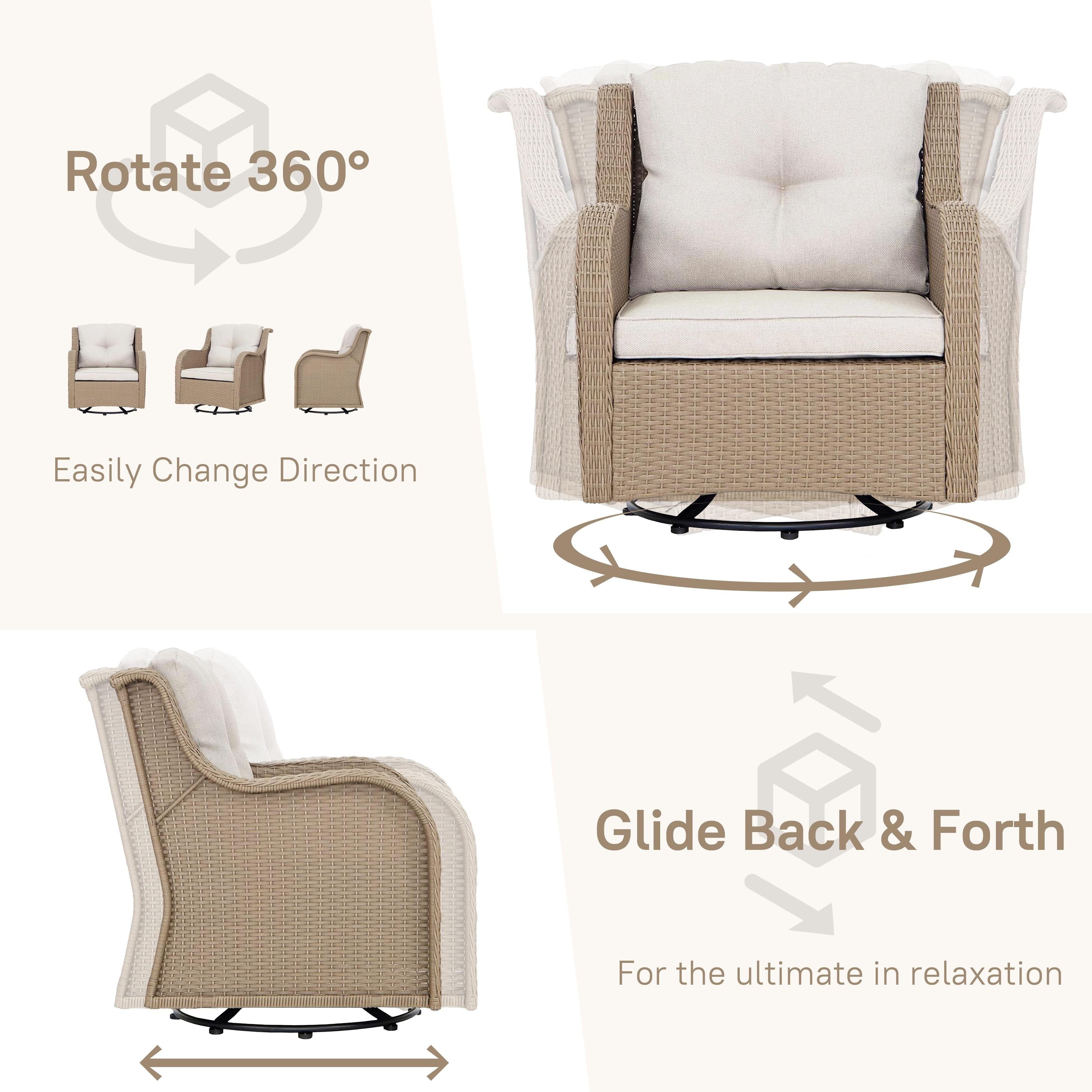 Ensembles d'extérieur - 3 chaises pivotantes et à bascule avec table d'appoint