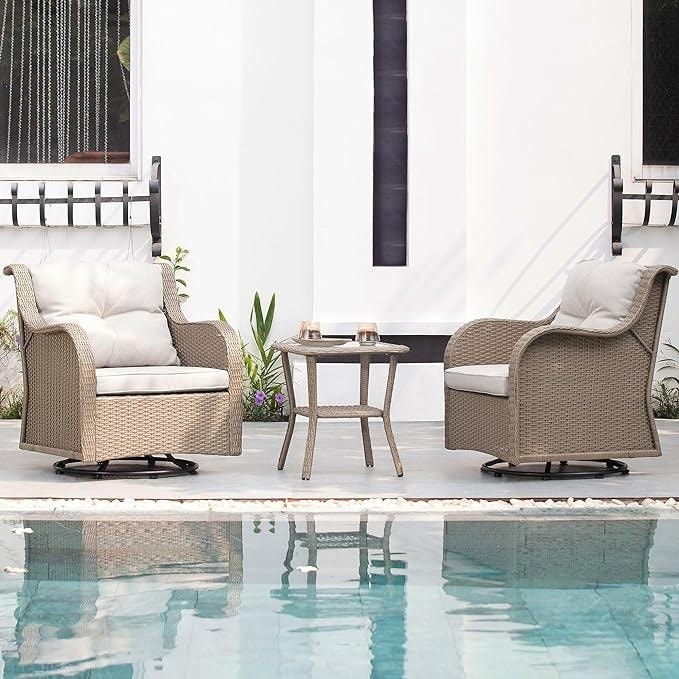 Ensembles d'extérieur - 3 chaises pivotantes et à bascule avec table d'appoint