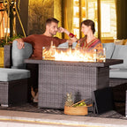Ensemble de canapés d'extérieur sectionnels en osier gris FINCATI avec table et foyer