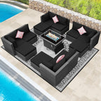 Ensemble de canapés d'extérieur sectionnels en osier gris FINCATI avec table et foyer