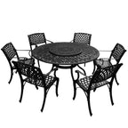 Ensemble de salle à manger rond d'extérieur en treillis de 59 po avec plateau tournant et six chaises - N/A