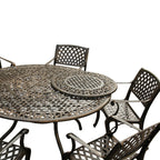 Ensemble de salle à manger rond d'extérieur en treillis de 59 po avec plateau tournant et six chaises - N/A