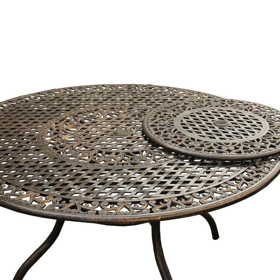 Ensemble de salle à manger rond d'extérieur en treillis de 59 po avec plateau tournant et six chaises - N/A