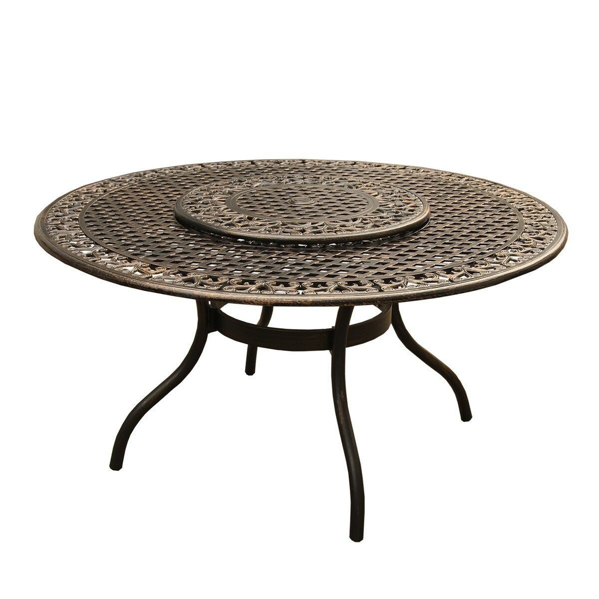 Ensemble de salle à manger rond d'extérieur en treillis de 59 po avec plateau tournant et six chaises - N/A