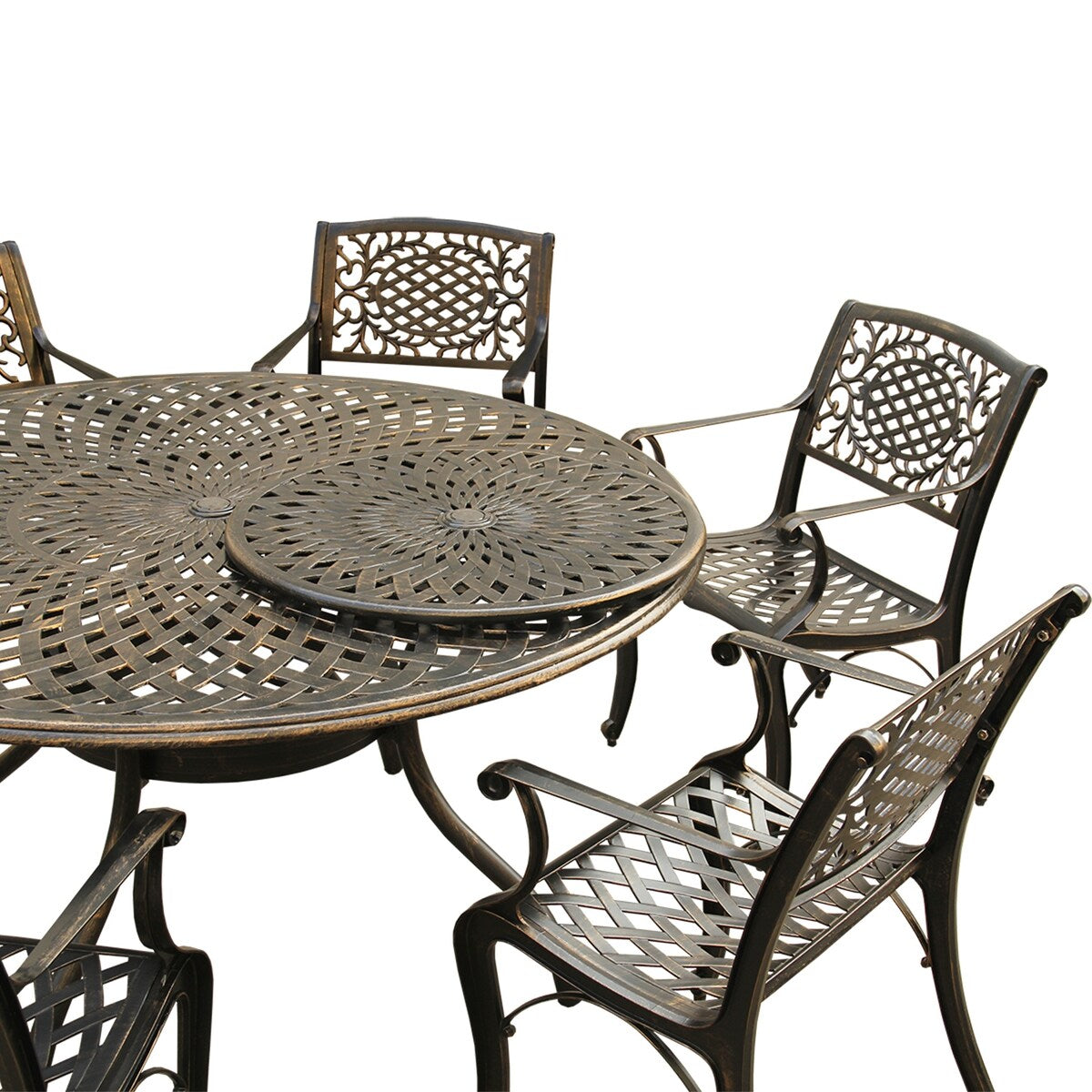Ensemble de salle à manger rond d'extérieur en treillis de 59 po avec plateau tournant et six chaises