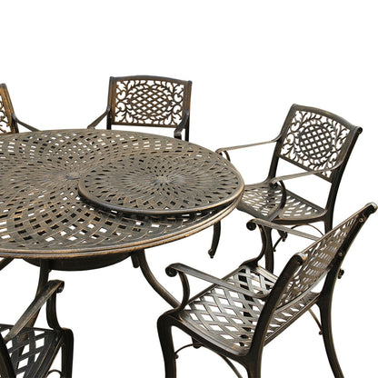 Ensemble de salle à manger rond d'extérieur en treillis de 59 po avec plateau tournant et six chaises