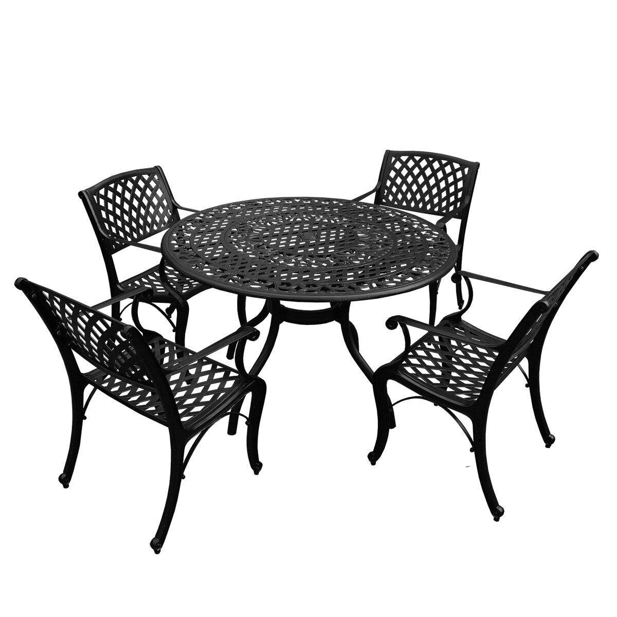 Ensemble de salle à manger rond en treillis métallique pour extérieur, bronze, 48 pouces, avec quatre chaises