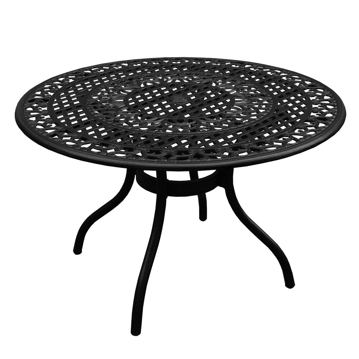 Ensemble de salle à manger rond en treillis métallique pour extérieur, bronze, 48 pouces, avec quatre chaises