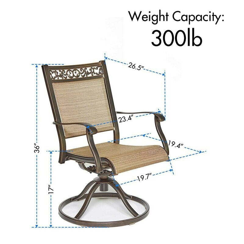 Chaise de salle à manger pivotante en aluminium pour patio extérieur (lot de 2)