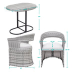 Ensemble bistro 3 pièces pour patio extérieur, structure en fer et rotin, gris