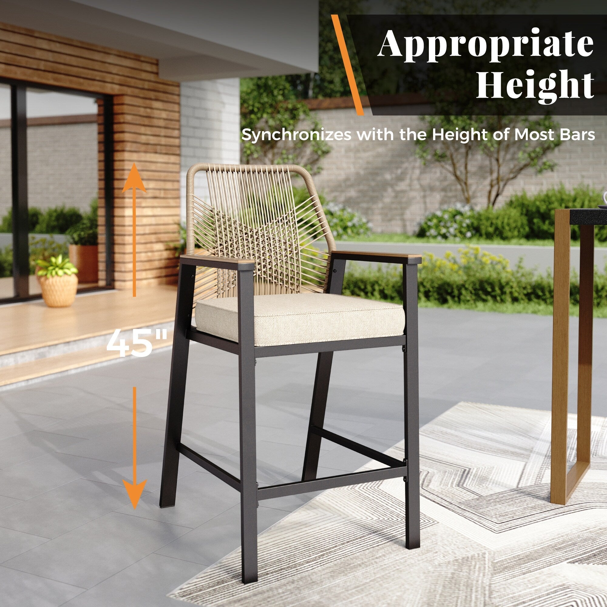 Ensemble de bar bistro 3 pièces avec tabourets et table pour terrasse extérieure