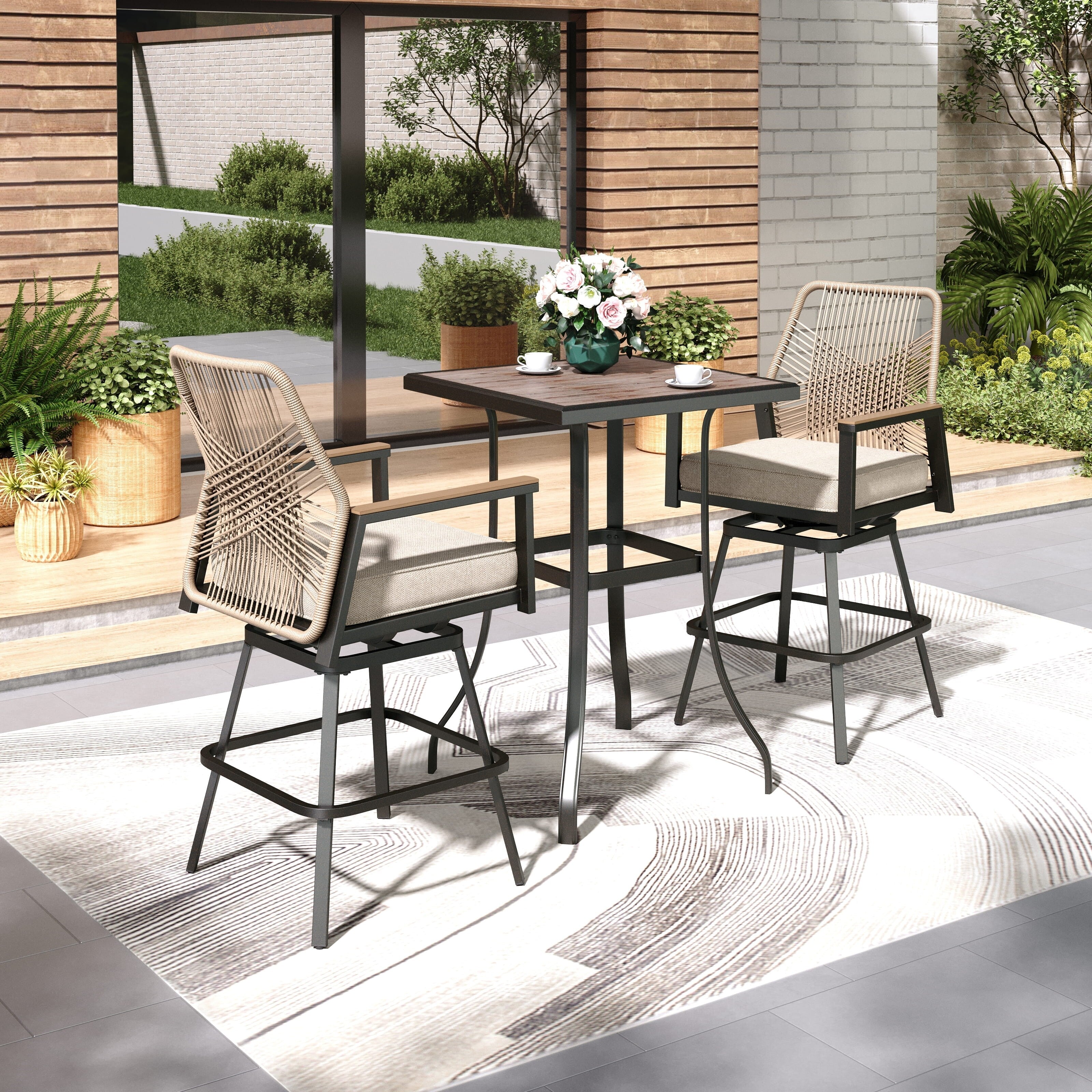Ensemble de bar bistro 3 pièces avec tabourets et table pour terrasse extérieure