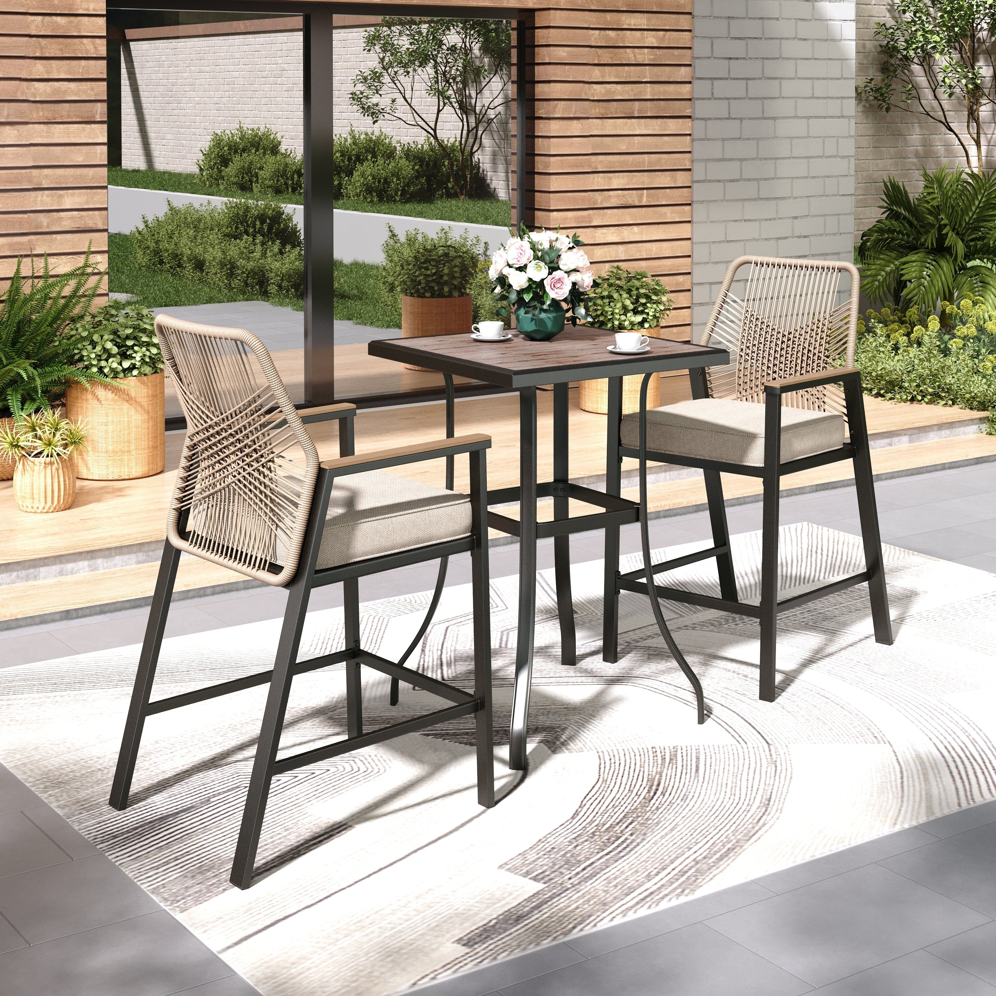 Ensemble de bar bistro 3 pièces avec tabourets et table pour terrasse extérieure