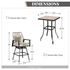 Ensemble de bar bistro 3 pièces avec tabourets et table pour terrasse extérieure