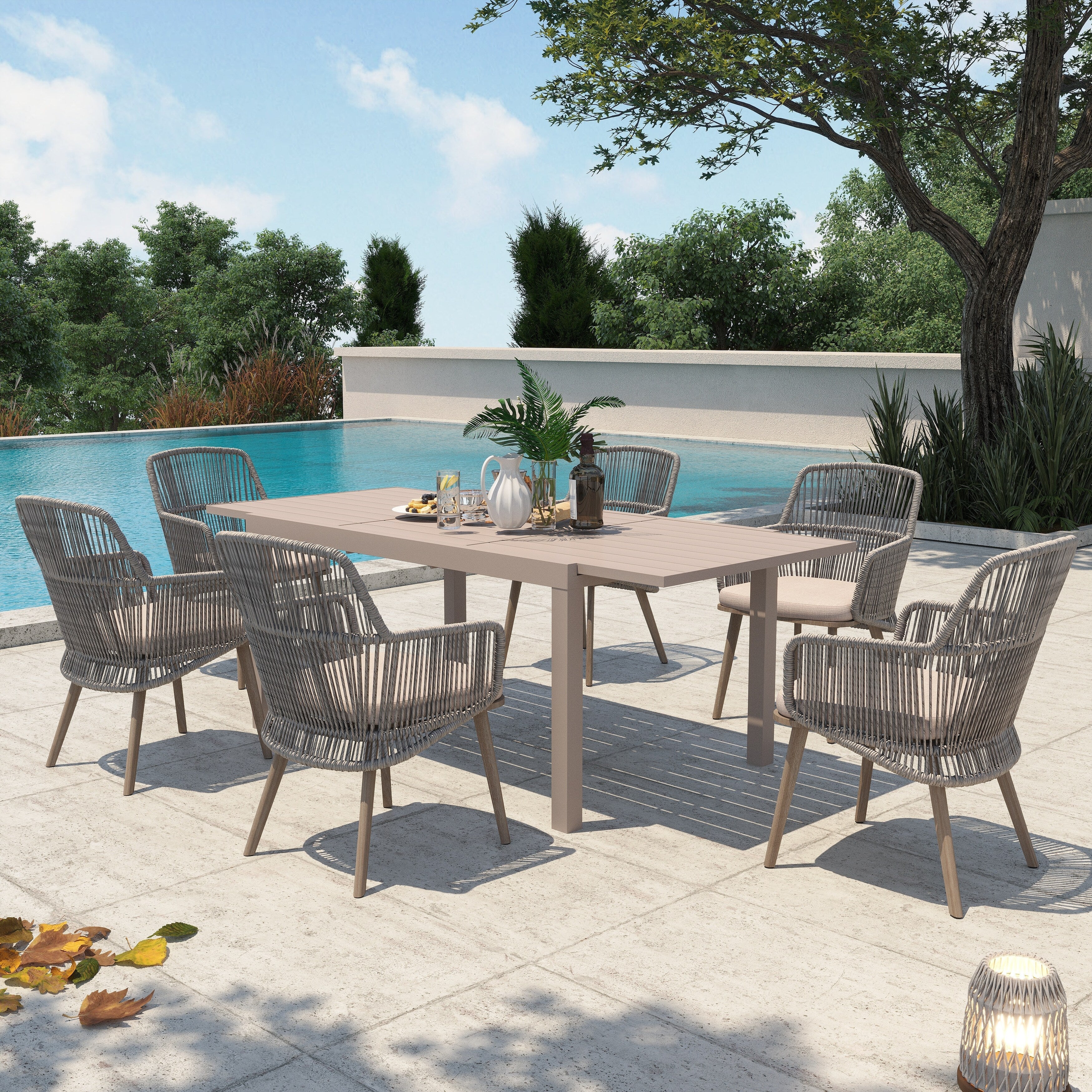 Ensemble de salle à manger d'extérieur avec chaises et table extensible (7 pièces)