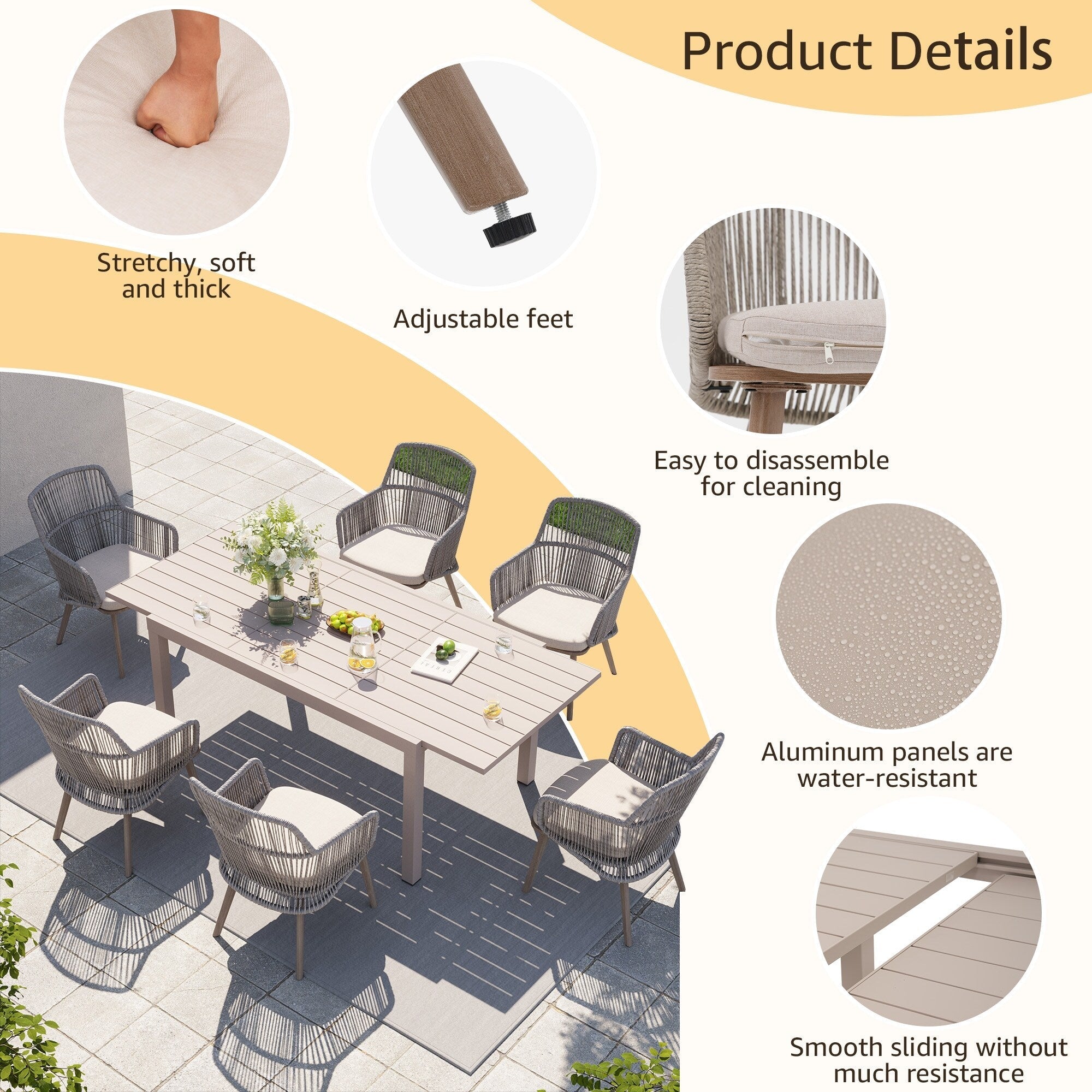 Ensemble de salle à manger d'extérieur avec chaises et table extensible (7 pièces)