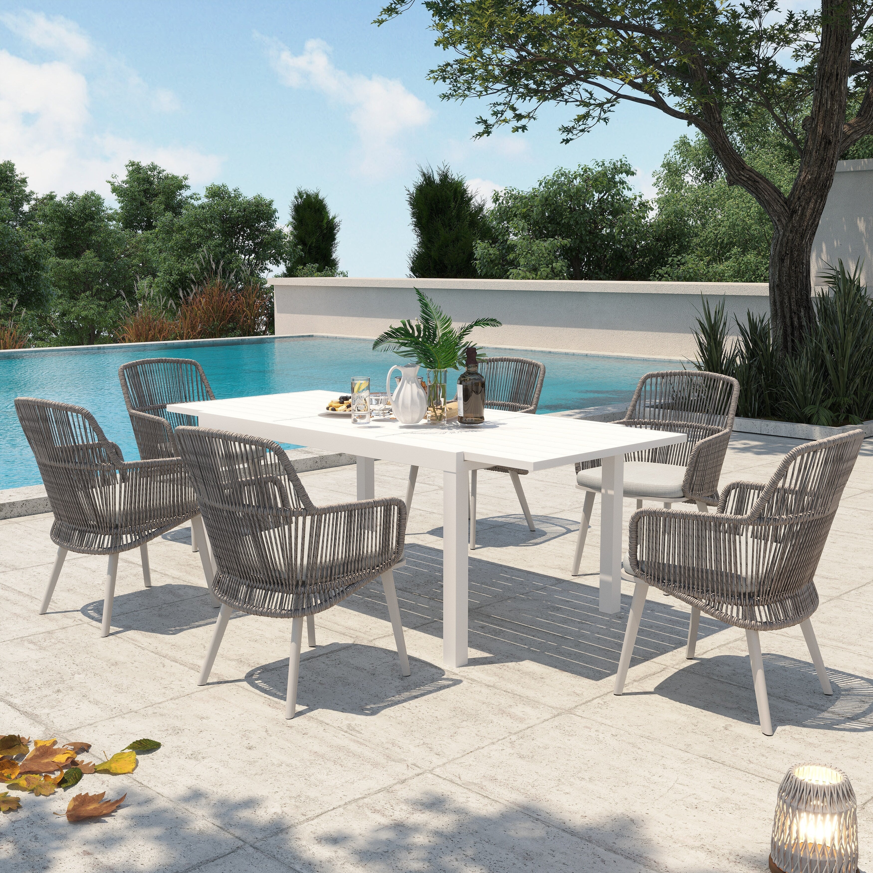 Ensemble de salle à manger d'extérieur avec chaises et table extensible (7 pièces)