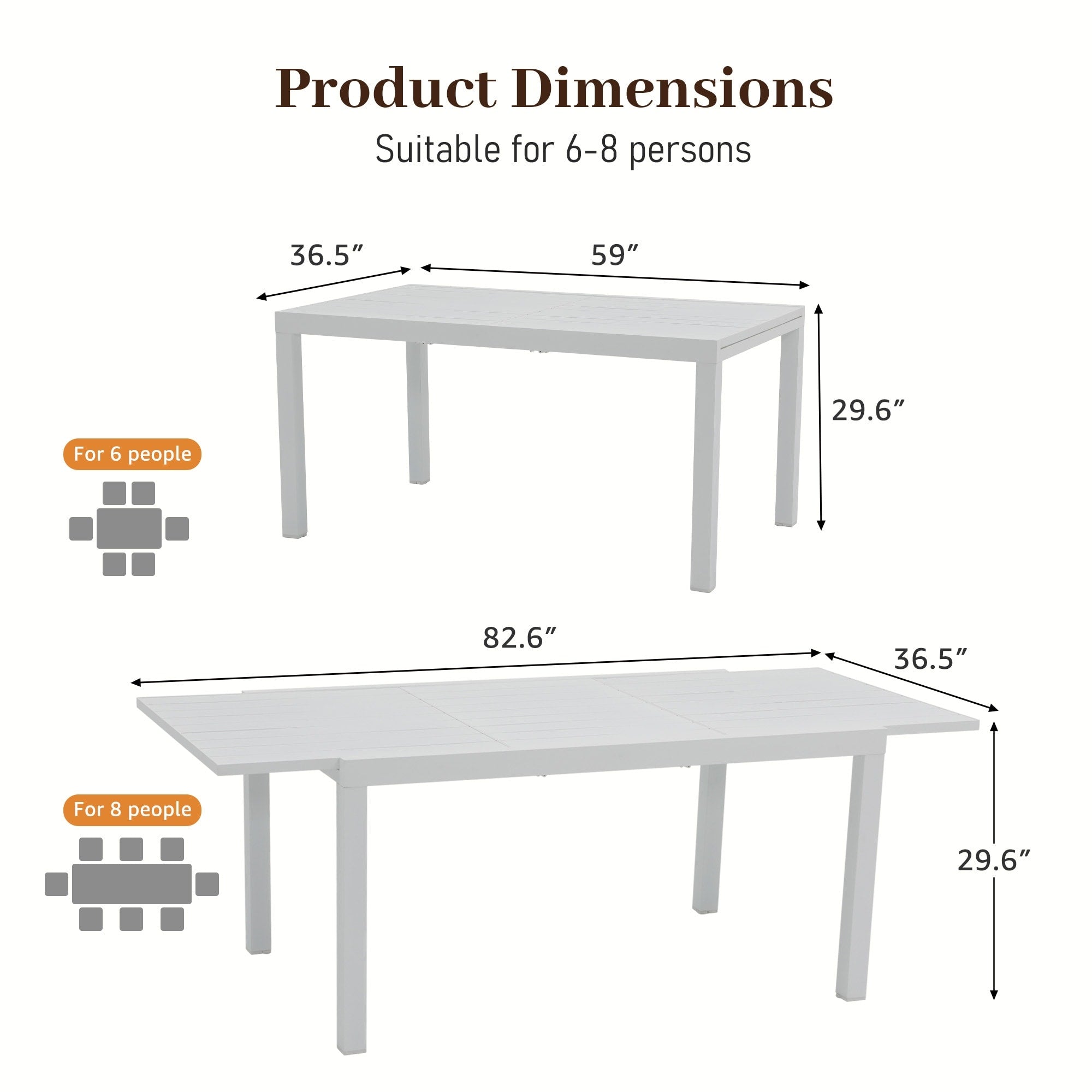 Ensemble de salle à manger d'extérieur avec chaises et table extensible (7 pièces)