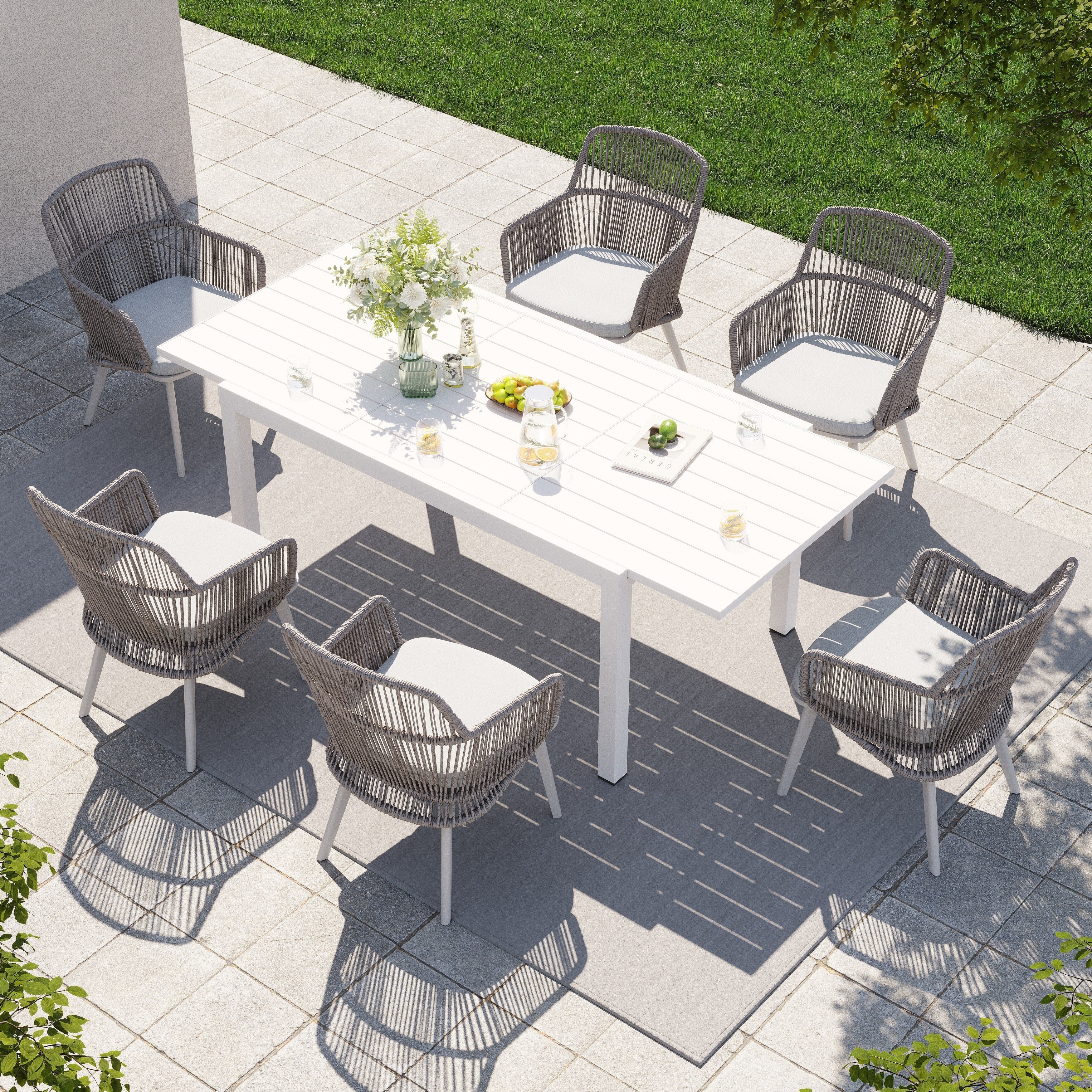 Ensemble de salle à manger d'extérieur avec chaises et table extensible (7 pièces)