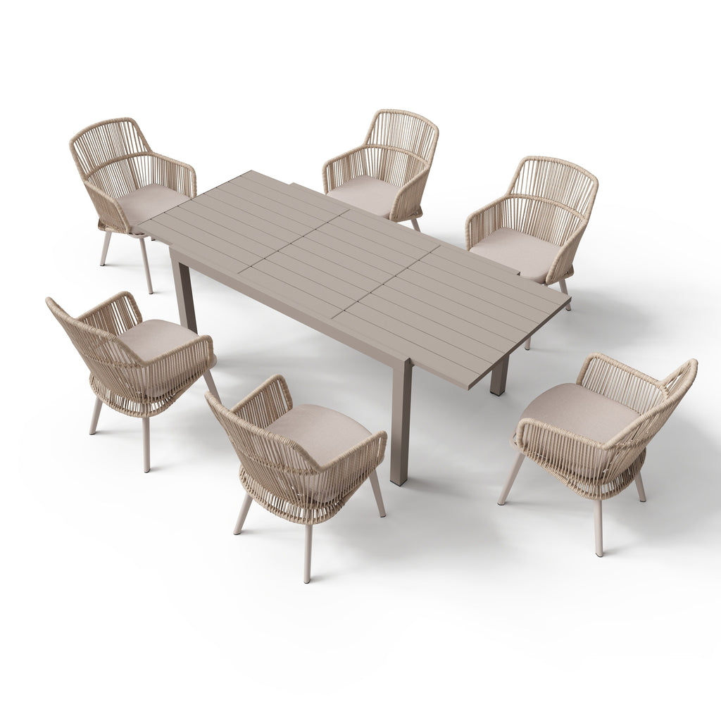 Ensemble de salle à manger d'extérieur avec chaises et table extensible (7 pièces)
