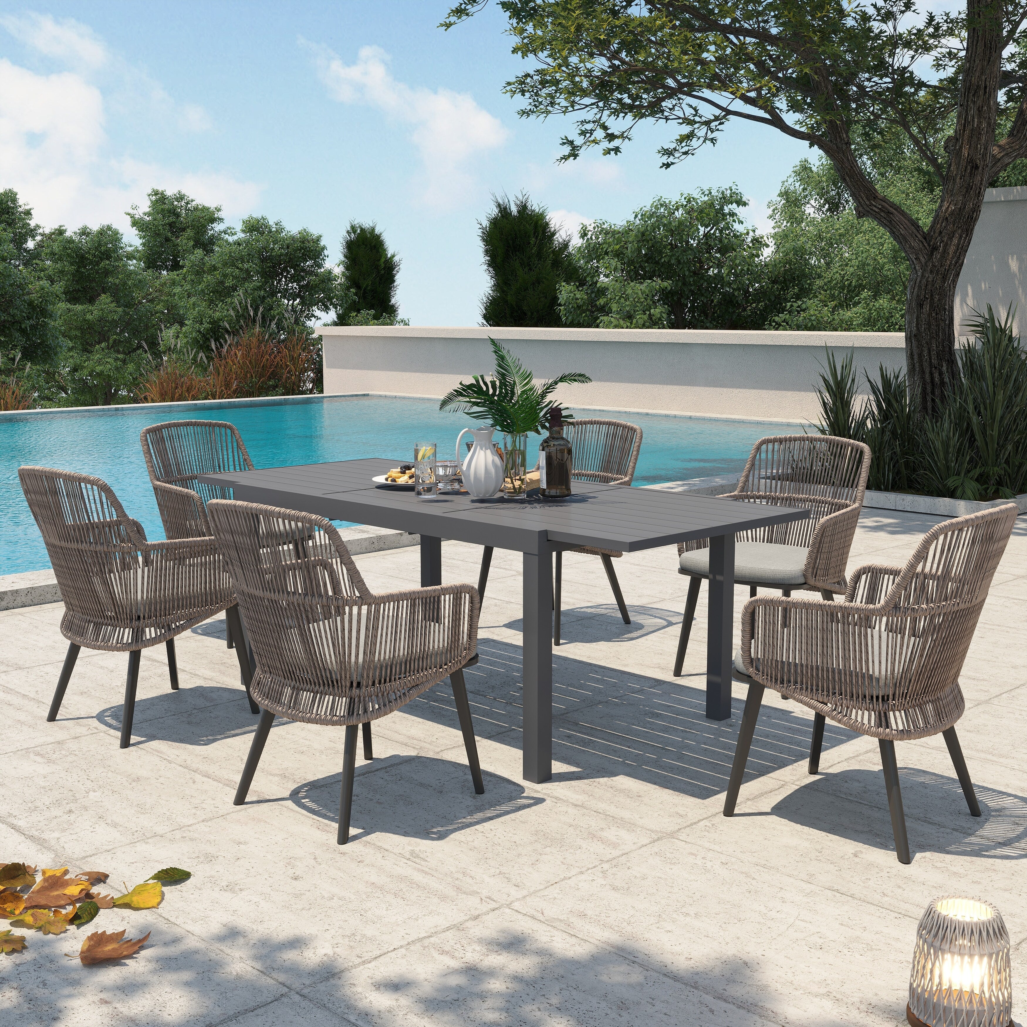 Ensemble de salle à manger d'extérieur avec chaises et table extensible (7 pièces)