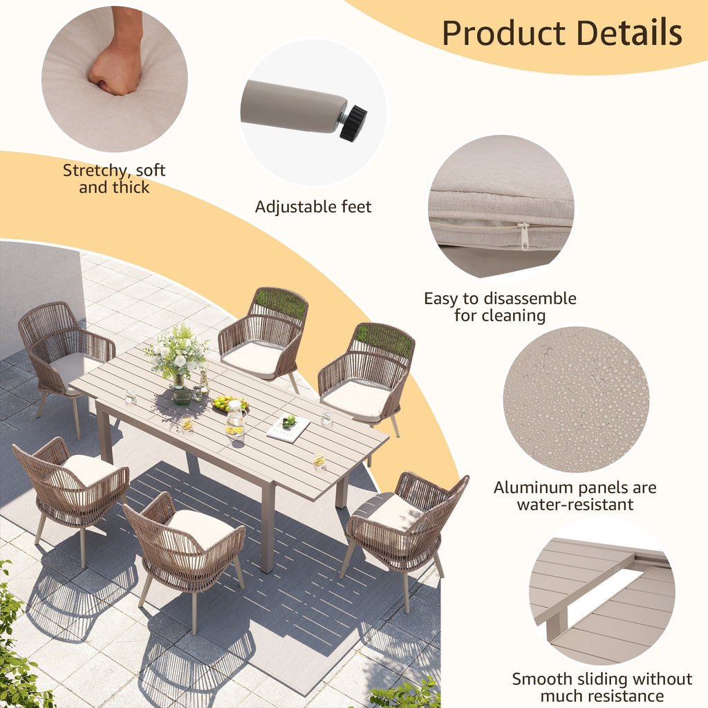 Ensemble de salle à manger d'extérieur avec chaises et table extensible (7 pièces)