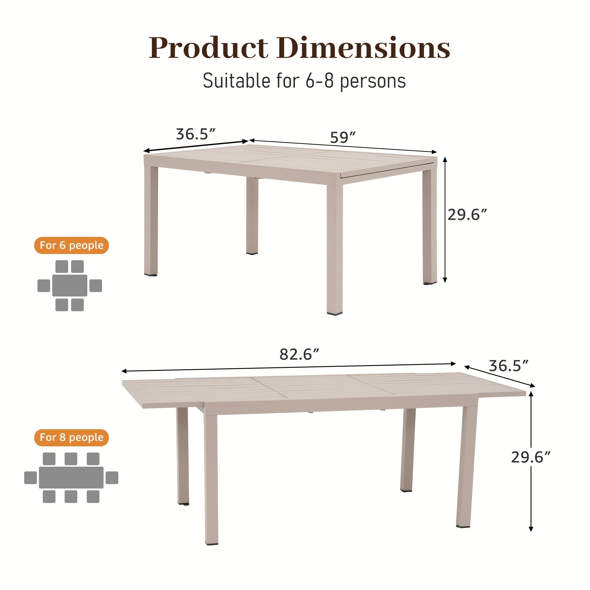 Ensemble de salle à manger d'extérieur avec chaises et table extensible (7 pièces)