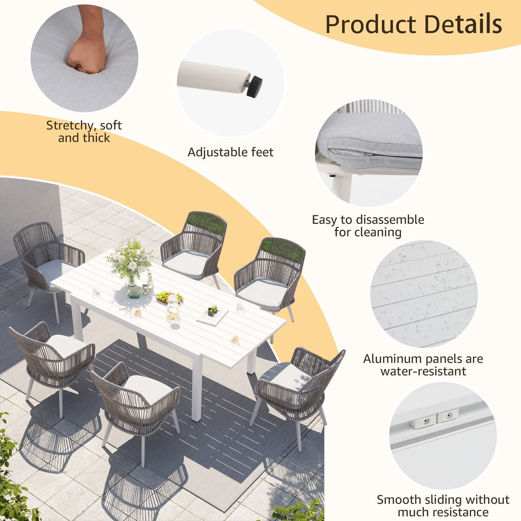 Ensemble de salle à manger d'extérieur avec chaises et table extensible (7 pièces)