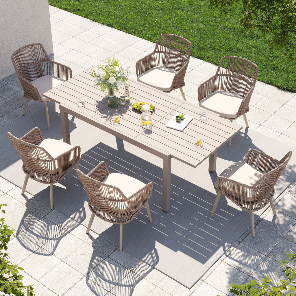 Ensemble de salle à manger d'extérieur avec chaises et table extensible (7 pièces)