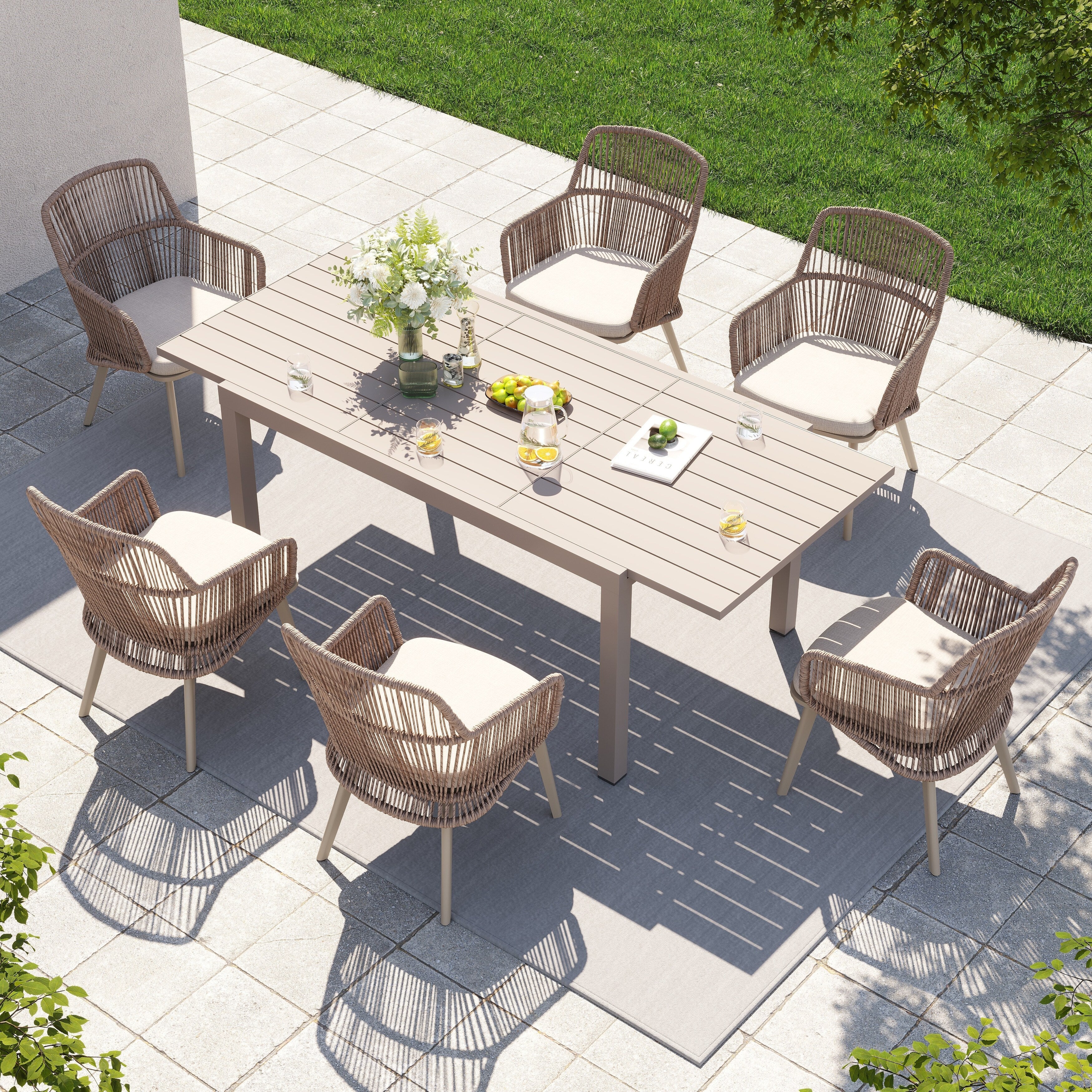 Ensemble de salle à manger d'extérieur avec chaises et table extensible (7 pièces)