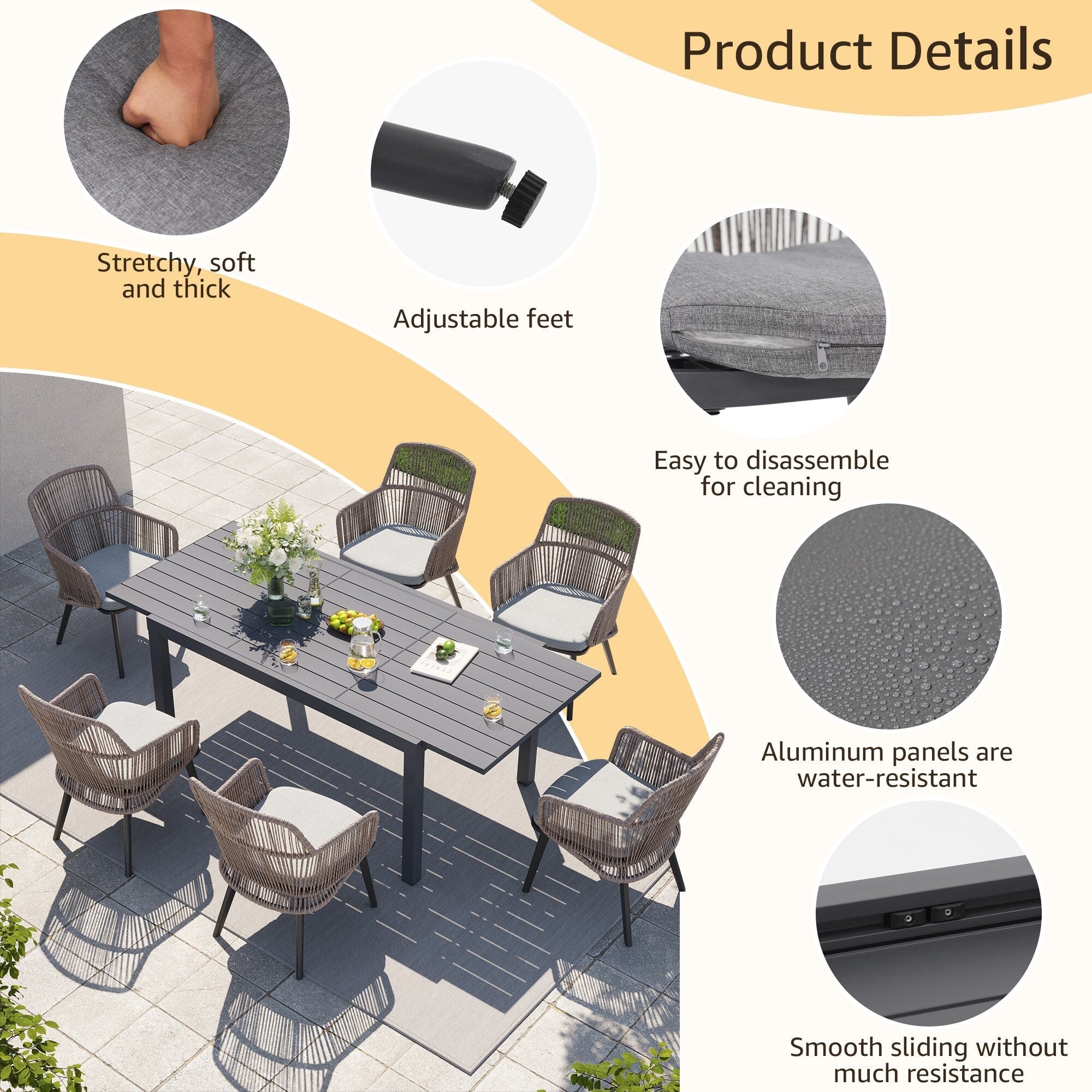 Ensemble de salle à manger d'extérieur avec chaises et table extensible (7 pièces)