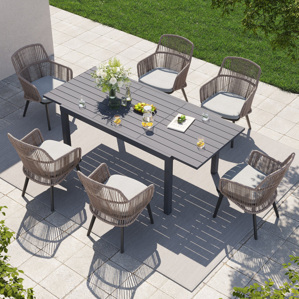 Ensemble de salle à manger d'extérieur avec chaises et table extensible (7 pièces)
