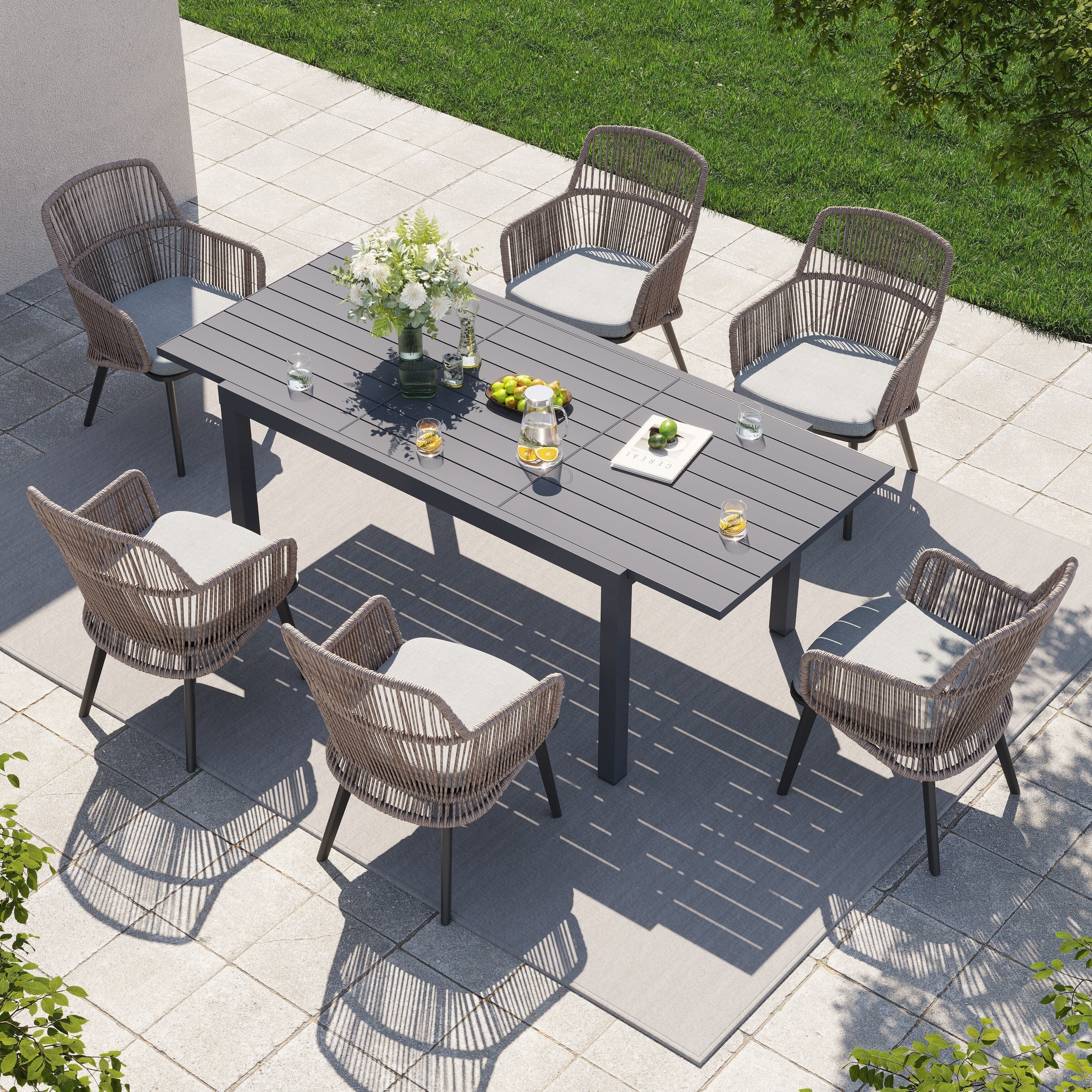 Ensemble de salle à manger d'extérieur avec chaises et table extensible (7 pièces)