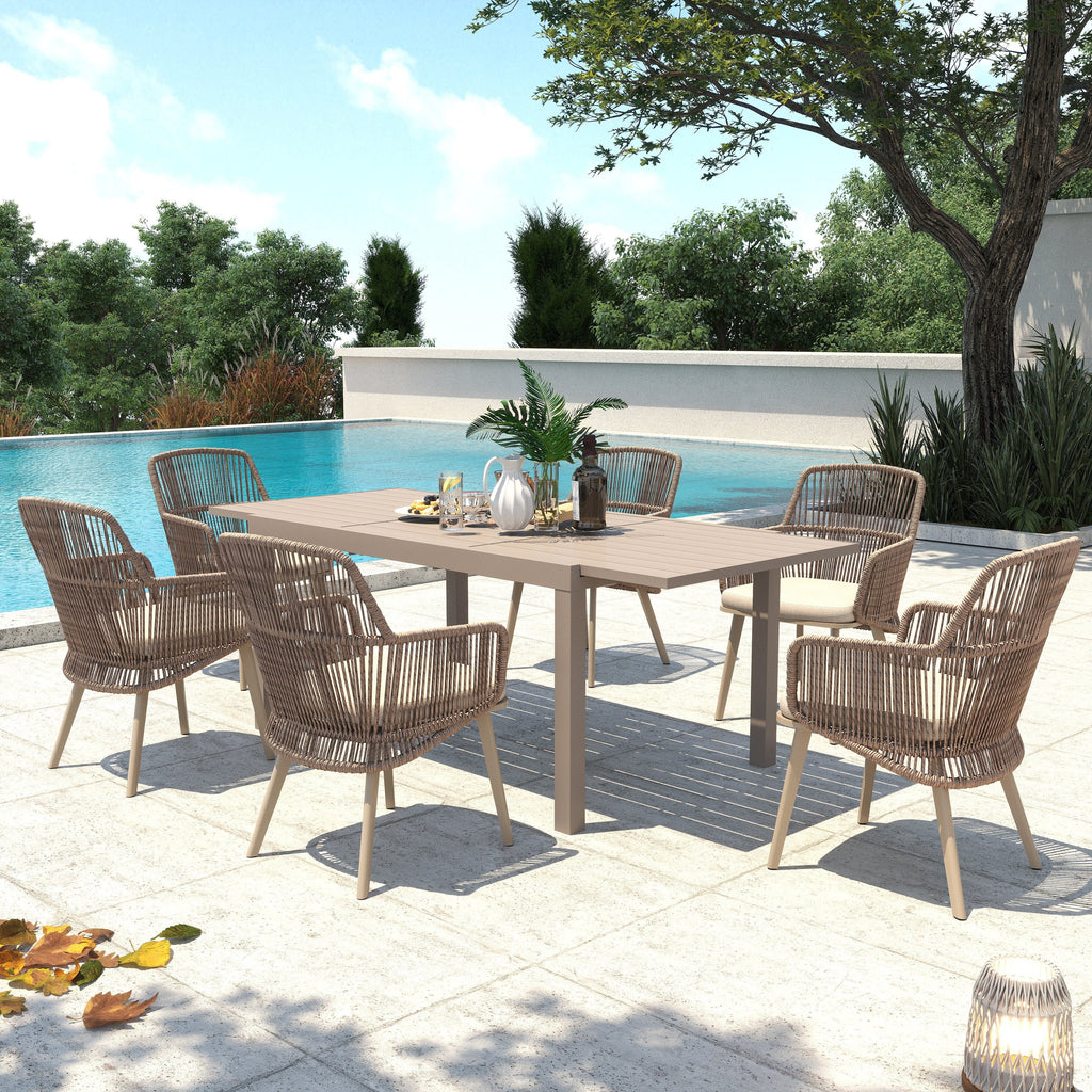 Ensemble de salle à manger d'extérieur avec chaises et table extensible (7 pièces)