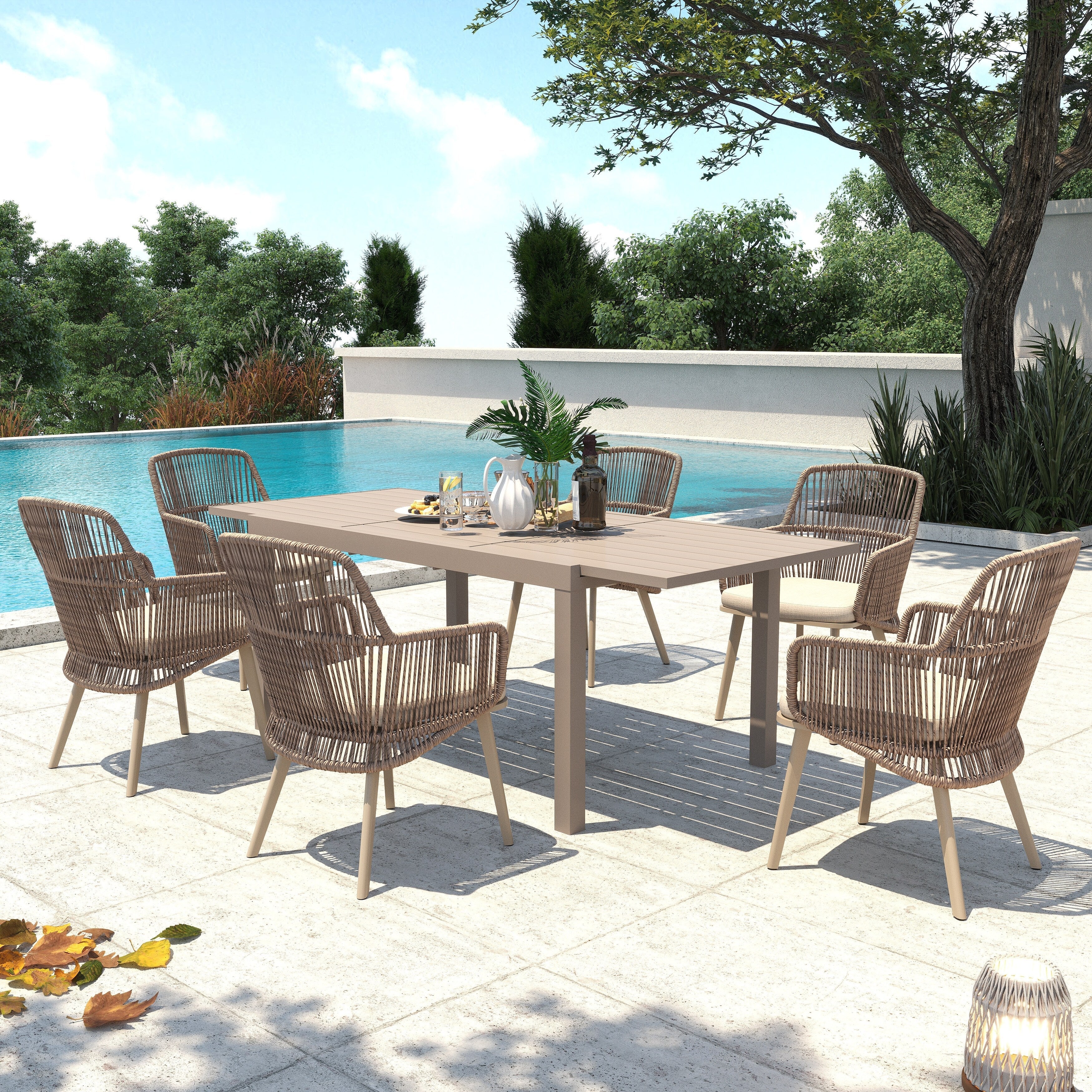 Ensemble de salle à manger d'extérieur avec chaises et table extensible (7 pièces)