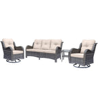 Ensemble de meubles de jardin en rotin et osier, chaises pivotantes avec coussins