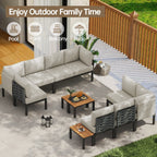 Ensemble de meubles de jardin, canapé sectionnel en L avec 6 coussins épais et table basse pour jardin et véranda