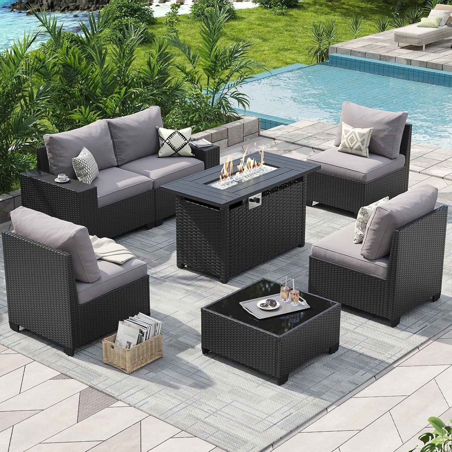 Ensemble de meubles de jardin avec coussins de 10 cm d'épaisseur