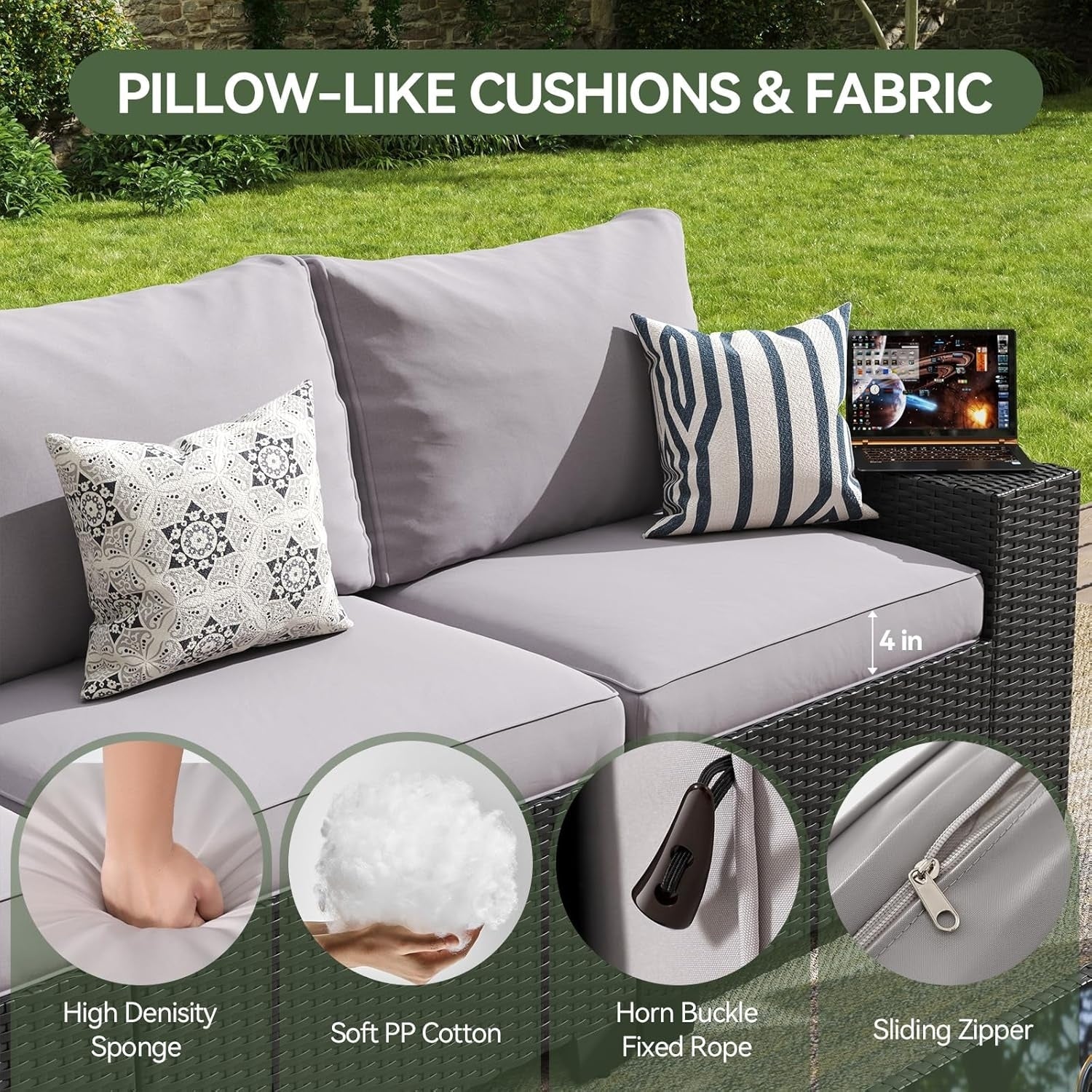 Ensemble de meubles de jardin avec coussins de 10 cm d'épaisseur
