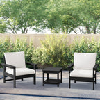 Ensemble de conversation pour patio extérieur en PEHD, 2 fauteuils et table d'appoint double, coussins amovibles inclus