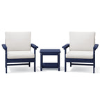 Ensemble de conversation pour patio extérieur en PEHD, 2 fauteuils et table d'appoint double, coussins amovibles inclus