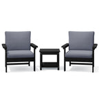 Ensemble de conversation pour patio extérieur en PEHD, 2 fauteuils et table d'appoint double, coussins amovibles inclus