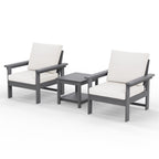 Ensemble de conversation pour patio extérieur en PEHD, 2 fauteuils et table d'appoint double, coussins amovibles inclus