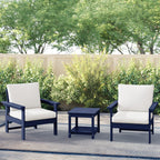 Ensemble de conversation pour patio extérieur en PEHD, 2 fauteuils et table d'appoint double, coussins amovibles inclus