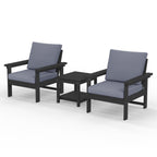 Ensemble de conversation pour patio extérieur en PEHD, 2 fauteuils et table d'appoint double, coussins amovibles inclus