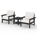 Ensemble de conversation pour patio extérieur en PEHD, 2 fauteuils et table d'appoint double, coussins amovibles inclus